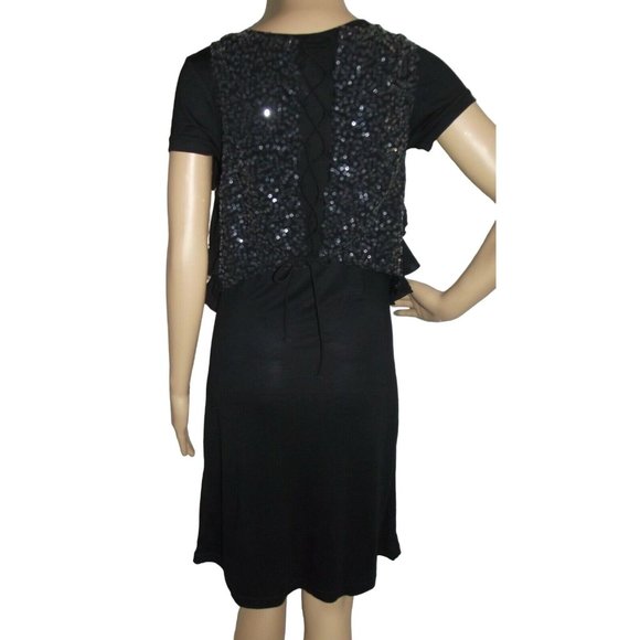 Mono Reno Dress & Sequin Vest Set Small Black Rayon 2-Piece T-Shirt knee scoop - Picture 9 of 12